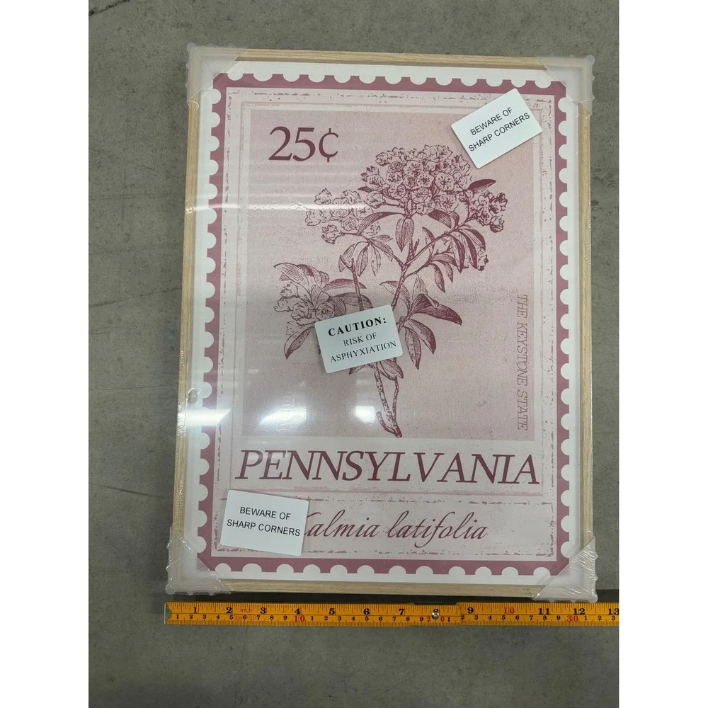 Pennsylvania State Stamp Wall Art Kalmia Latifolia Flower Framed Pink 12x16